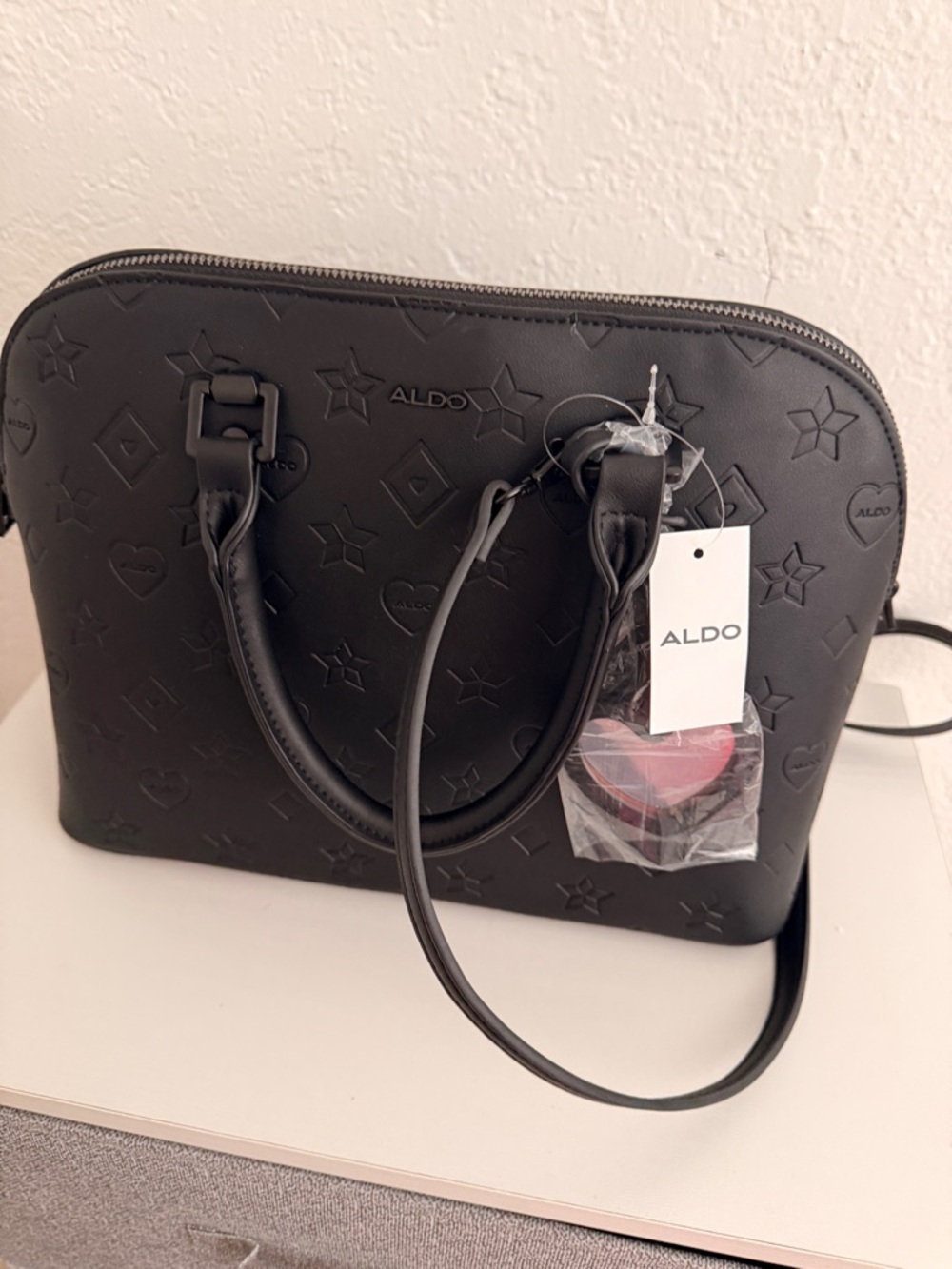 ALDO Black Embossed Dome Satchel with Top Handles - Picture 2 of 2